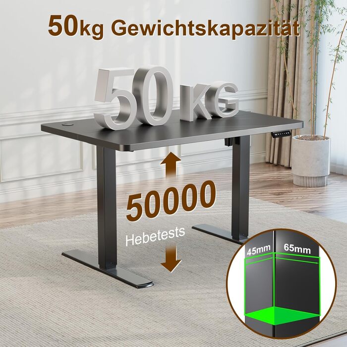 Електричний регульований стіл JUMMICO 100x60 см, чорний, з USB-портом для зарядки, ергономічний