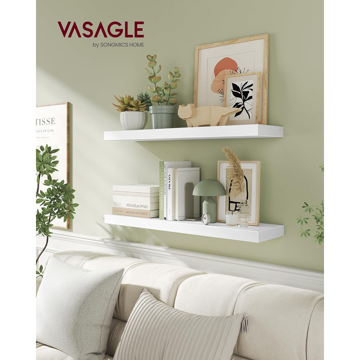 Полиця настінна VASAGLE Custos (набір 4 шт.) 20x60x3.8 см, біла – для вітальні, кухні, офісу