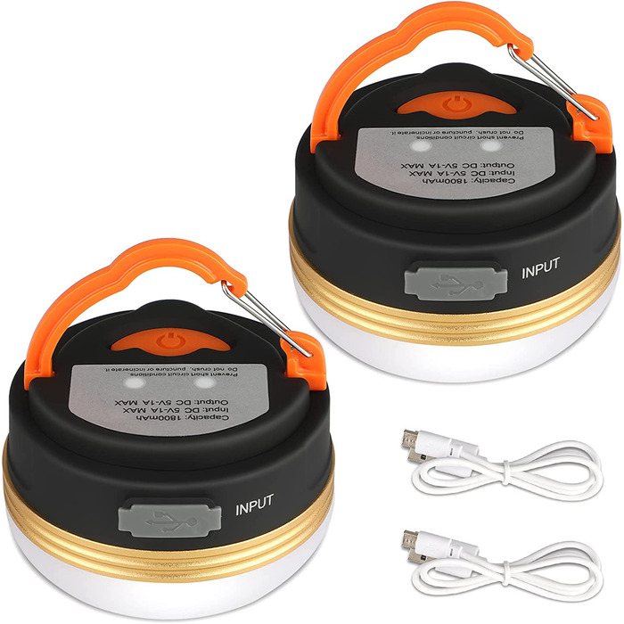 Yizhet LED кемпінгові ліхтарі 2 шт, USB акумуляторні, водонепроникні, 1800mAh, 3 режими, для намету, риболовлі, походів, екстрених ситуацій