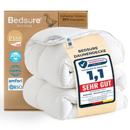 Зимова ковдра BEDSURE 155x220 см, дуже тепла пухова ковдра (90% пух, 10% перо), наповнювач 1480 г, біла, сертифікат Öko-Tex, можливість прання