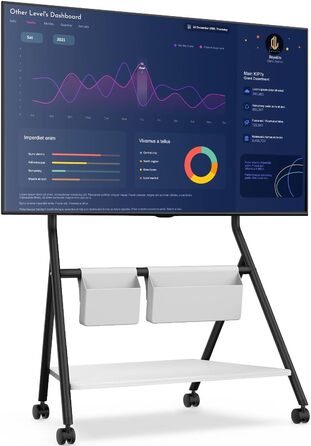 Мобільна стійка для телевізора FITUEYES Design, метал і дерево, регульована по висоті, на колесах, для ТВ 55-78 дюймів до 45 кг, серія Collector, для офісу, школи, бізнесу