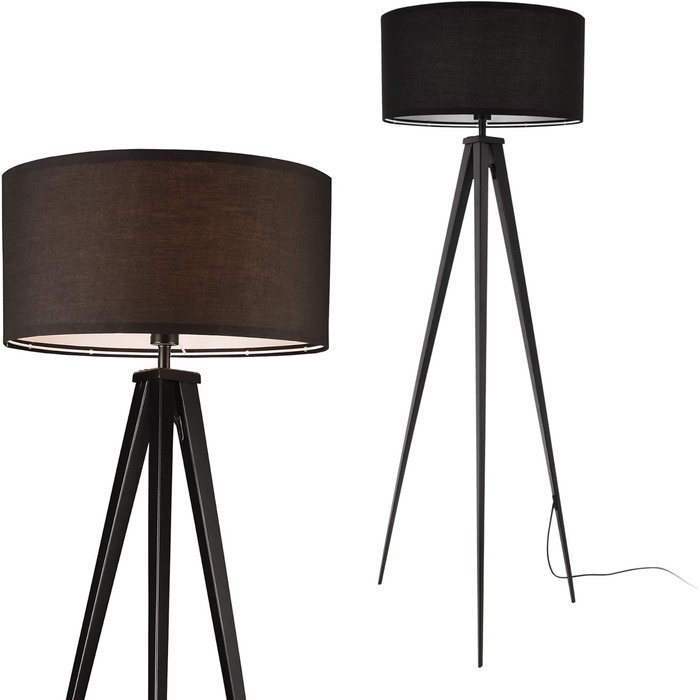 Торшер lux.pro Faro 153 см, 1xE27, 60Вт, метал, тканинний абажур, чорний, тринога