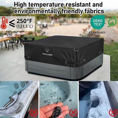 Зміцнений чохол для гідромасажного джакузі Whirlpool, квадратний, 215,9 x 215,9 см, чорний (висока міцність 1000N)