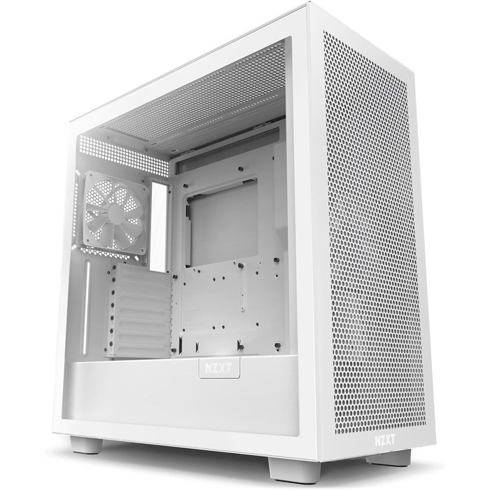 Корпус для ПК NZXT H7 Flow ATX Mid-Tower, білий, скляна та сітчаста панелі, USB-C, підтримка водяного охолодження, ігровий