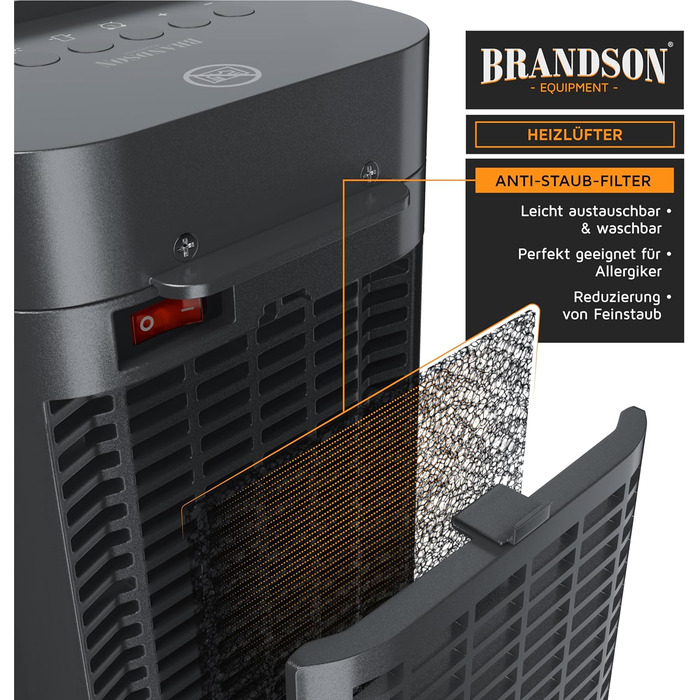 Керамічний обігрівач Brandson 2000W з дистанційним керуванням, тихий, енергозберігаючий, з холодним режимом, двома рівнями потужності та осциляцією, для офісу, вітальні, спальні, чорний