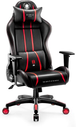Ігрове крісло Diablo X-One 2.0 з регульованими підлокітниками, ергономічним дизайном, подушками для шиї та попереку, функцією гойдання, червоне, розмір L – комп'ютерне крісло для геймерів та офісу
