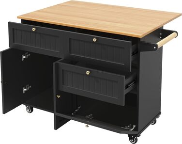 Кухонний острів DRIXNO (120×45×90 см) багатофункціональний стіл-шафа для їдальні з сосновими кошиками для зберігання, чорний