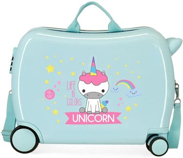 Дитяча валіза Roll Road Little Me, зелена, 50x38x20 см, ABS, кодовий замок, 34 л, 2,1 кг, 4 колеса, ручна поклажа, єдиноріг, бірюзова