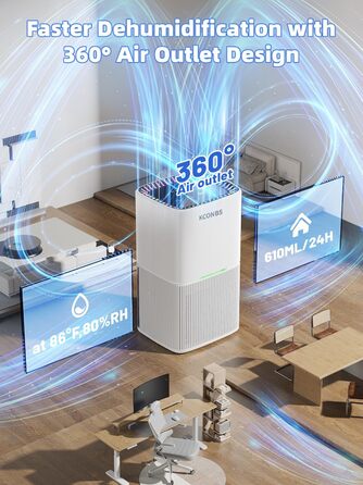Електричний осушувач повітря 1800 мл з автоматичною відтайкою, LED-дисплеєм, таймером та LCD-екраном, 610 мл/день, для ванної кімнати та спальні