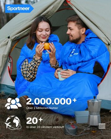 Спальний мішок Sportneer Outdoor (ковдра-спальник) 220×85 см, синій, температурний режим +10...+26 °C, з отворами для рук, 1.5 кг