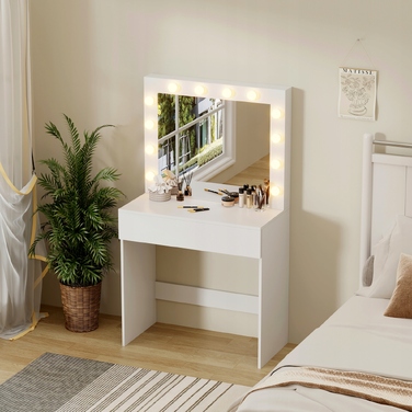 Косметичний столик білий (МДФ) з LED-підсвіткою та шухлядою
