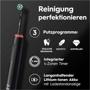 Електричні зубні щітки Oral-B Pro 3 3900, набір з 2 шт. та 3 змінними насадками, 3 режими чищення, 360° контроль тиску, White/Black