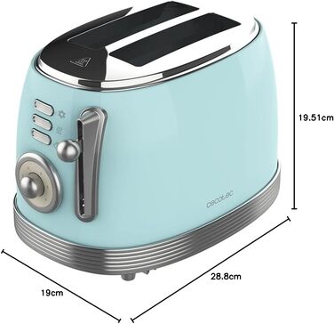 Тостер Cecotec Toast&Taste 800 Vintage Light: 850 Вт, 2 слоти, нержавіюча сталь, зелений/блакитний, 3 функції