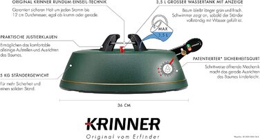 Підставка для ялинки KRINNER Comfort M, зелена, 36 см, з педаллю та тросом, для ялин висотою до 2,5 м, Made in Germany