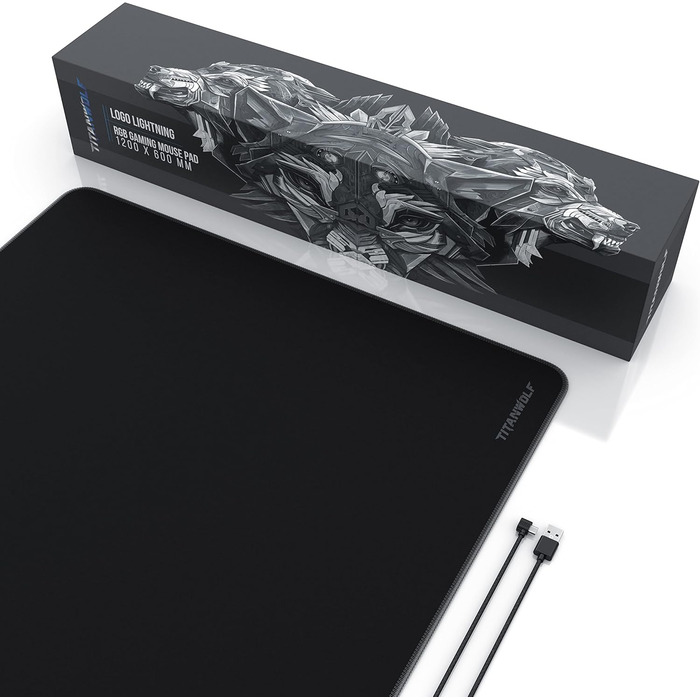 TITANWOLF XXXL RGB килимок для миші – 1200 x 600 мм, LED, 7 кольорів, 4 режими, для геймінгу, гумова основа, миється