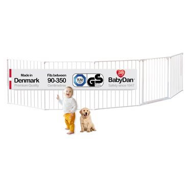 Захисний бар'єр BabyDan Flex L (90-350 см) - дитячий, для тварин, білий. Данія