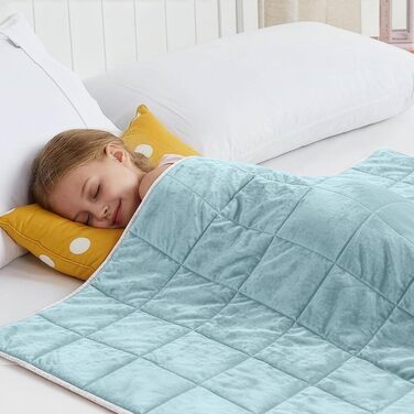 Обтяжувальна ковдра SLEEP COMFY для зняття стресу та тривожності, 2.4 кг, гіпоалергенна зі скляними кульками, бавовняна охолоджуюча тканина, Oeko-TEX (Синя, 90 x 120 см)