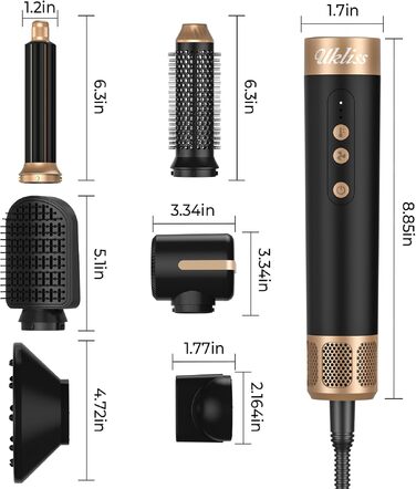UKLISS Airstyler Pro 7 в 1: Фен-щітка з дифузором, 1400 Вт, 110000 об/хв, професійний стайлер для сушіння, завивки та випрямлення волосся (бірюзовий)