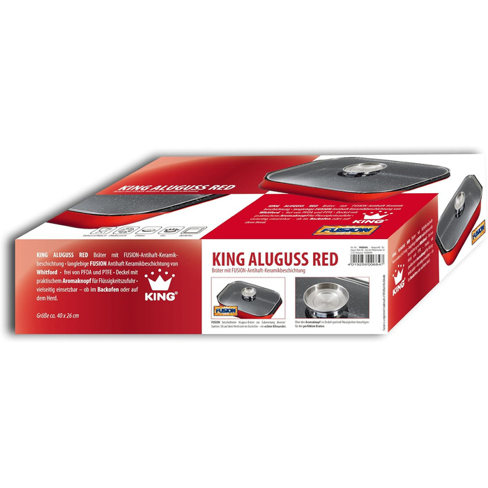 Жаровня King Aluguss червона з кришкою, 40x26 см, ароматизуюча ручка, антипригарне покриття Fusion