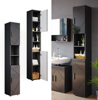 Високий шафа для ванної Vicco Irma, дуб золотий/антрацит, 30x192 см