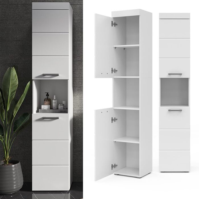 Високий шафа для ванної Vicco Luna, білий, 37x190 см