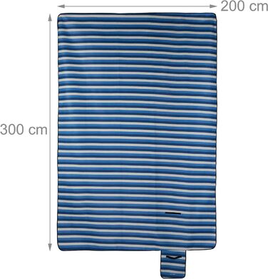 Пікнік-ковдра Relaxdays XXL 200x300 см, водонепроникна, термоізоляційна, флісова, смугаста, з ручкою для перенесення, синьо-біла