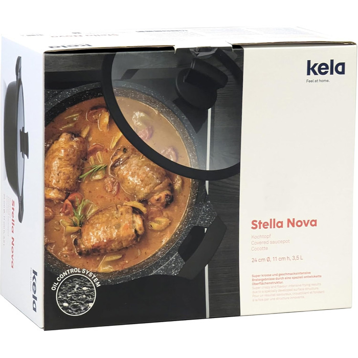 Каструля Kela Stella Nova 24 см, 3,5 л, алюміній, антипригарна, чорна, з кришкою, для всіх плит, термостійка до 180°C