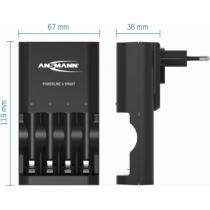 Зарядний пристрій ANSMANN Powerline 4 Smart з 4-ма акумуляторами AA 2100mAh, автоматичний зарядний пристрій з режимом відновлення (Repair-Modus)