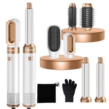 Atopskins Airbrush Haarstyler 5-в-1: Фен-щітка, стайлер для волосся, випрямляч, плойка, об'ємний фен (біло-сірий)