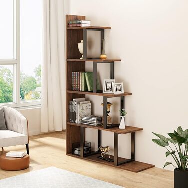 Стильна полиця YITAHOME з 5 полицями, L-подібної форми, чорно-коричневого кольору, для вітальні, спальні, офісу