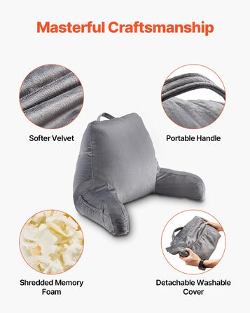 Крісло-мішок VEVOR з memory foam, з кишенями та чохлом з велюру, сіре - для читання, перегляду телевізора та ігор