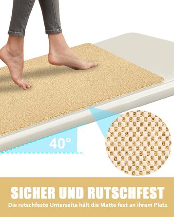 Протиковзкий килимок для душу та ванної 60x90 см, масажний PVC-килимок з дренажними отворами, швидкосохнучий, бежевий