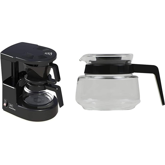 Кавоварка Melitta Aromaboy 1015-02 з фільтром, скляна каністра, чорна, компактна, пластикова, набір зі скляною каністрою