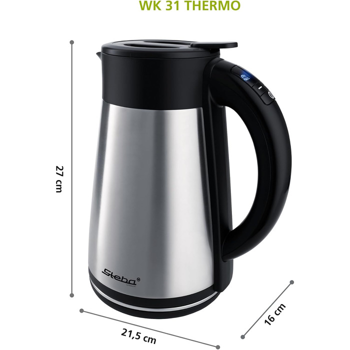 Електрочайник Steba WK 31 THERMO, бездротовий, індикатор, сріблясто-чорний