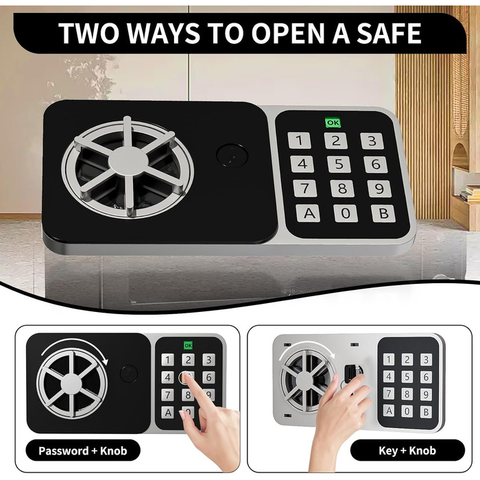 Цифровий міні-сейф Safe Tresor на 6,8 л, чорний: компактний домашній сейф для офісу та шафи з електронним замком та 2 ключами, 23 x 17 x 17 см
