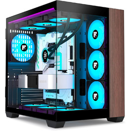 Ігровий корпус FOIFKIN M9 ATX Mid-Tower, чорний, з дерев'яною горіховою передньою панеллю, трьома встановленими PWM ARGB вентиляторами, 270° панорамним склом, Type-C