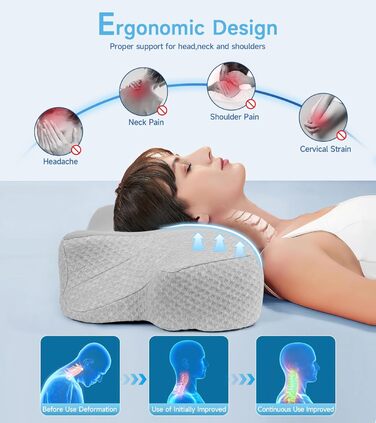 Ортопедична подушка для шиї Jiaao з піни Memory Foam, комфортна подушка для сну, універсальна для спини, боків і живота, знімний чохол, 64x39x13 см, рибний дизайн