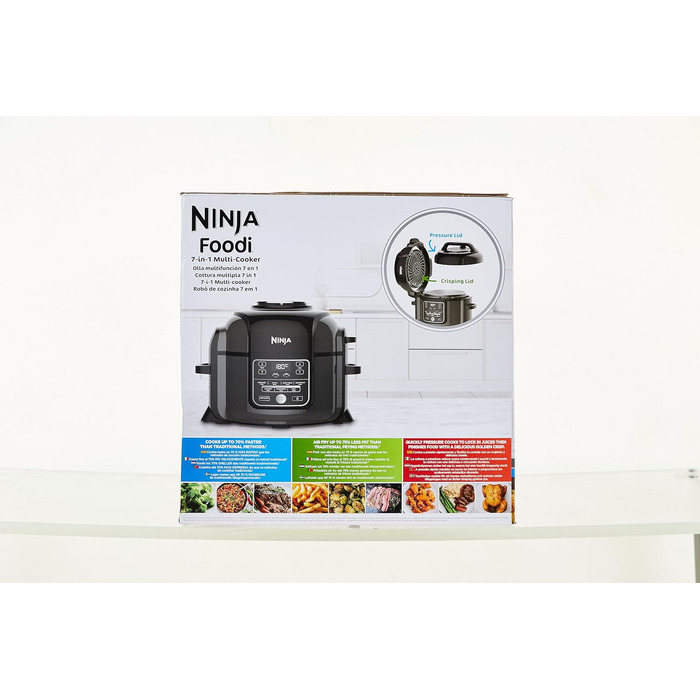 Мультиварка Ninja Foodi 6 л, 7-в-1: скороварка, аерофритюрниця, повільне приготування, гриль, OP300EU, сталь/чорний