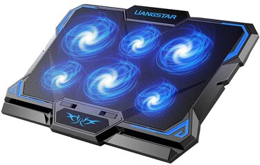 Охолоджувач для ноутбука LIANGSTAR (12-17 дюймів) з 6 вентиляторами, LED-підсвіткою, 2200 RPM, 2 USB-портами та регулюванням висоти, синій