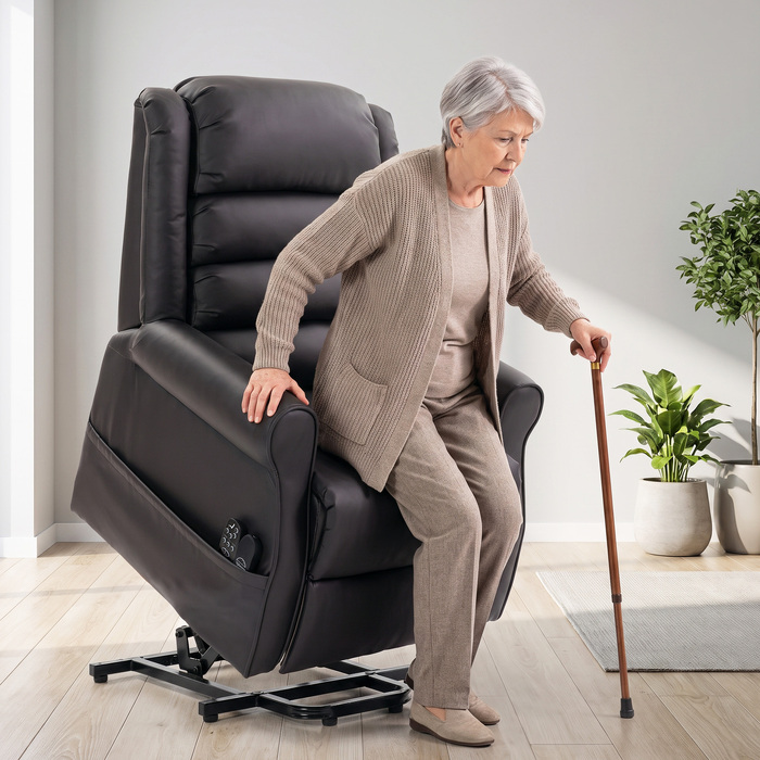 Електричне крісло-підйомник з вібромасажем та функцією підігріву, крісло для літніх людей із коричневої екошкіри