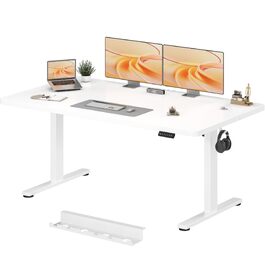 Регульований по висоті письмовий стіл JUMMICO 160x80 см, ергономічний офісний стіл для дому та геймінгу з автоматичним нагадуванням про зміну позиції, білий