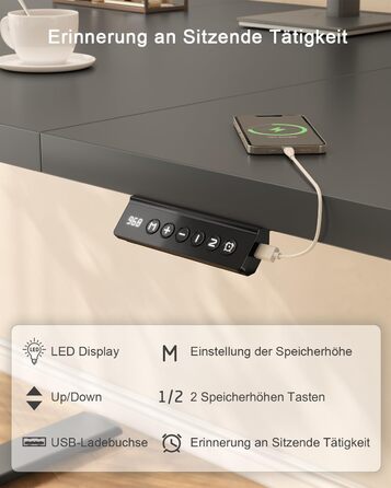 Електричний стіл JUMMICO з регулюванням висоти 120 x 60 см з USB-портом для зарядки, чорний