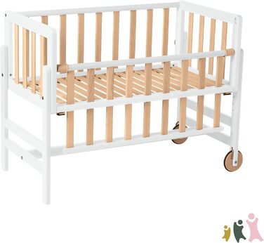 Дитяче приставне ліжечко Geuther Betty 45x90 см, 9 рівнів регулювання висоти, з ламелями з масиву, екологічне, легке складання, білий/натуральний