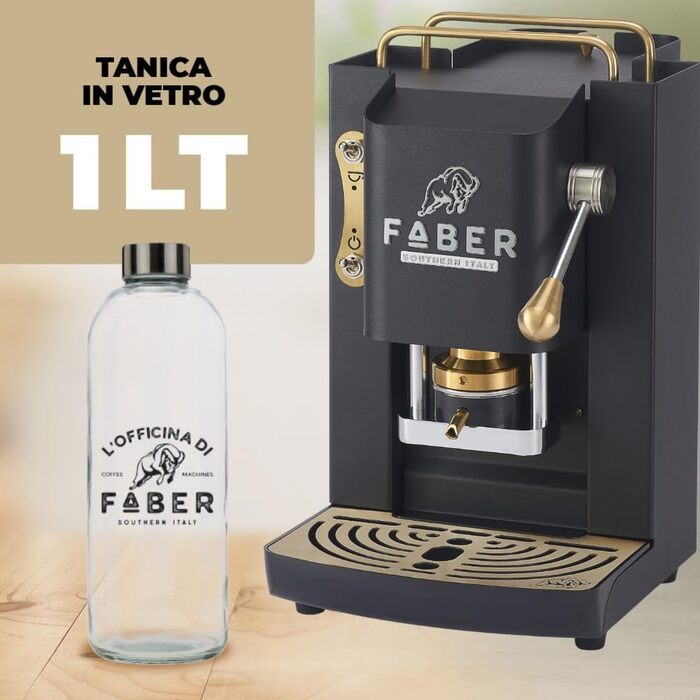 Кавомашина FABER Deluxe 3.0 ESE 44мм, чорна: професійна кавоварка з електроклапаном, скляним резервуаром 1л та латунним пресом для кавових таблеток
