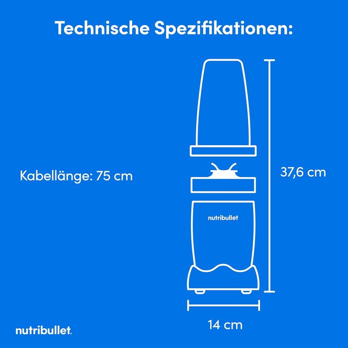 Nutribullet Pro 900 Блендер для смузі та коктейлів, 900 Вт, блакитно-сірий (NB904MASN) - професійний міксер для фруктів та овочів з швидким очищенням