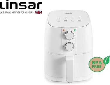 Аерофритюрниця Linsar 4 л, таймер, підтримка тепла, енергоощадна, 1400 Вт, біла