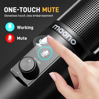 MAONO USB мікрофон для ПК з тримачем, конденсаторний мікрофон для стрімінгу, запису, геймінгу, подкастів, YouTube, Twitch, з кнопкою вимкнення звуку, поп-фільтром, 192 кГц/24 біт, для PS4/5, модель PM421