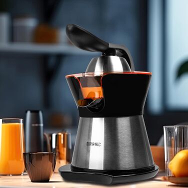 Електрична соковитискачка Duronic Saftpresse 600W - соковитискачка для цитрусових з нержавіючої сталі, 400мл, 2 конуси