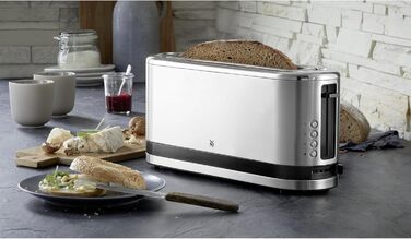 Тостер WMF Küchenminis Langschlitz XXL: тостер з функцією для булочок, 2 слоти, 7 рівнів підсмажування, 900 Вт, нержавіюча сталь матова срібляста
