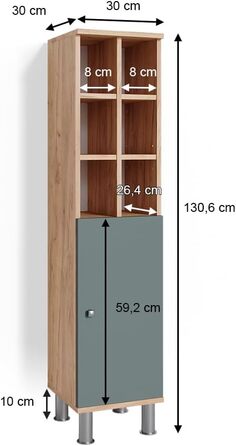 Пенал для ванної Vicco Fynn, зелений/дуб золотий, 30x130,6 см, з великою дверцятю